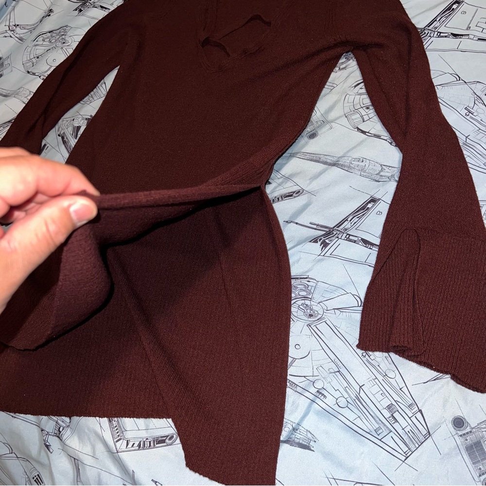Free People Burgundy Criss Cross Tunic Sweater Dress - Picture 5 of 13